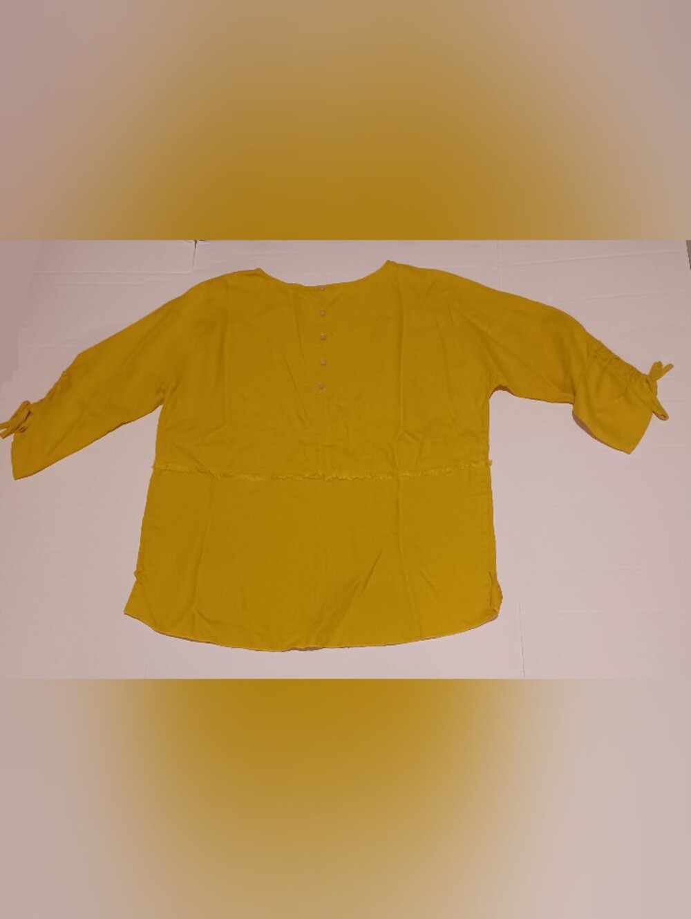John Mark Yellow Henley Blouse with Tie Sleeve Detail